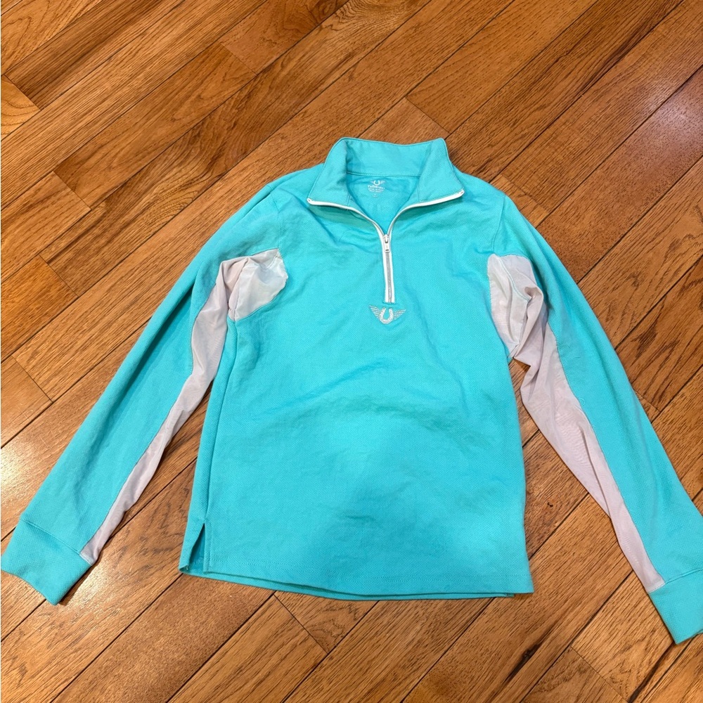 TuffRider Aqua and White Long Sleeve Pullover Equestrian